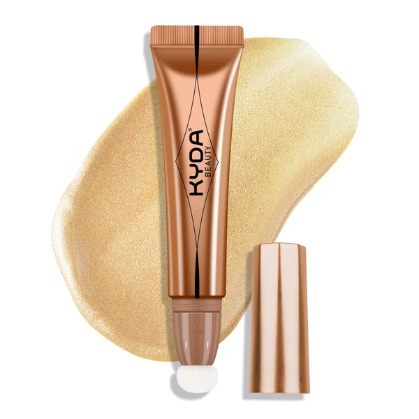 KYDA Highlighter Beauty Wand, Face Illuminator with Cushion Applicator, Natural Glossy Finish, Silky Smooth Cream, Face Highlighter Bronzer Makeup, Lightweight Blendable, by Ownest Beauty-Golden