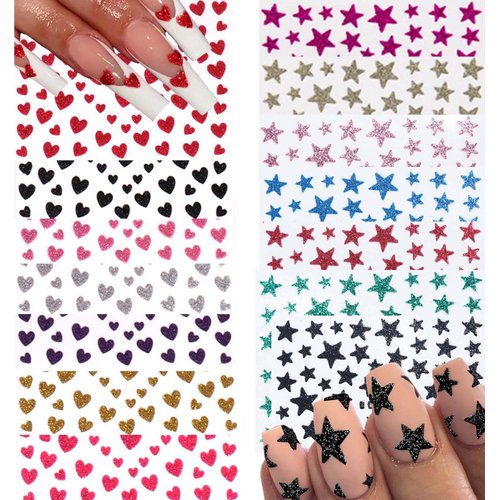 18 Sheet Star Nail Stickers Star Nail Art Decals 3D Self Adhesive Heart Nail Stickers Pegatinas Uñas Glitter Nail Art Supplies Colorful Nail Accessories Decorations for Women Girls