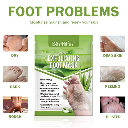 Foot Peel Mask Peach (5 Packs), Deep Moisturizing Exfoliating Socks, Dry Cracked Feet Repair Dead Skin Remover, Soft Baby Feet Peeling Mask (Aloe Vera)