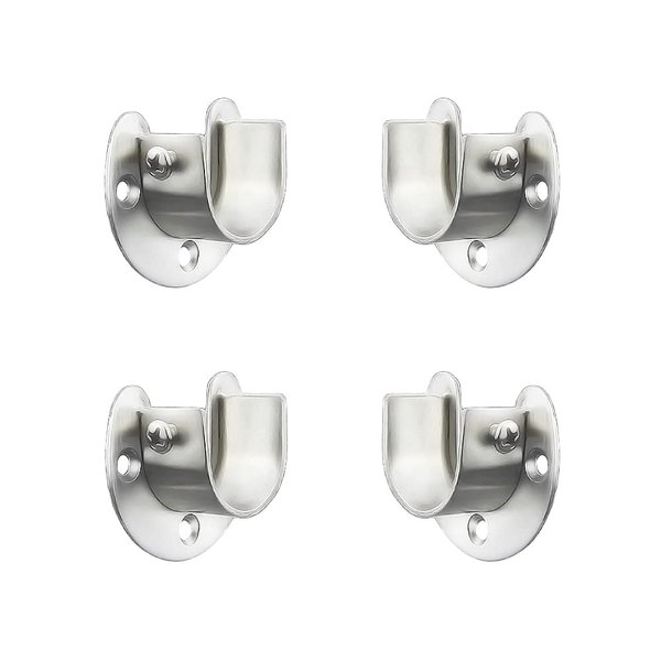 FYTRONDY Stainless steel Wardrobe Closet Rod Bracket, U-Shaped Open type Socket bracket, Shower Curtain Rod Pole End Supports Sockets Flange (1 INCH, 4 PACK)