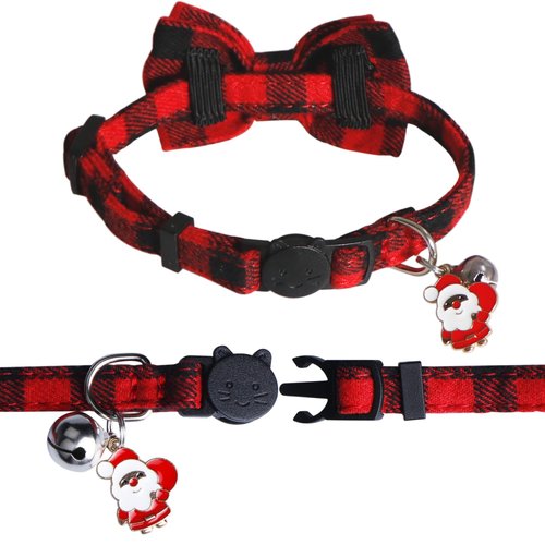 STMK 2 Pack Christmas Cat Bandana Collar with Bell, Breakaway Holiday Cat Kitten Bandana Collar with Bell Santa Christmas Tree for Christmas Cats Kittens Costume Decorations