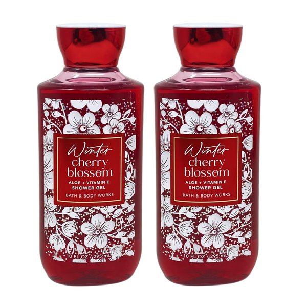 Generic Bath and Body Work Winter Cherry Blossom Aloe + Vitamin E Shower Gel Value Pack - Lot of 2, Red