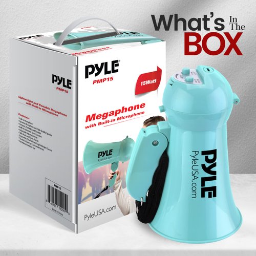 Pyle Portable Megaphone - Battery Operated Horn Loudspeaker with Siren, Built-in Dynamic Microphone and Speaker, Adjustable Volume Control, Talk, and Siren Switch (Turquoise)