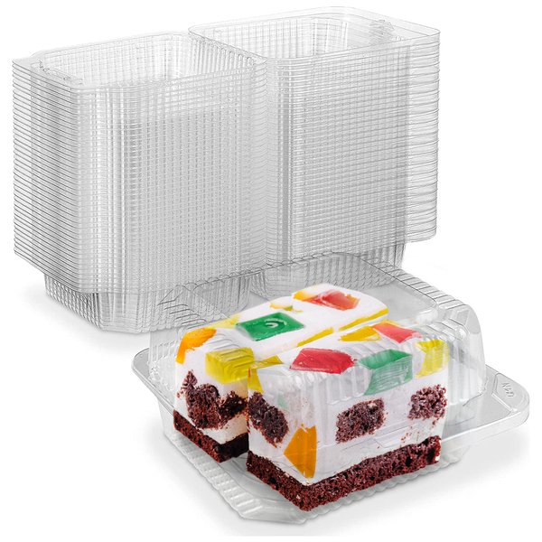 MT Products Cake Slice Container ‎5" x 5" x 2.75" - Square Plastic Containers To Go - Pack of 40 Clear Hinged Containers - Medium Deep Individual Cake Slice Containers - Made in the USA