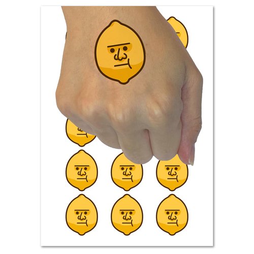 Sour Lemon Head Face Funny Temporary Tattoo Water Resistant Fake Body Art Set Collection - 54 1" Tattoos (1 Sheet)