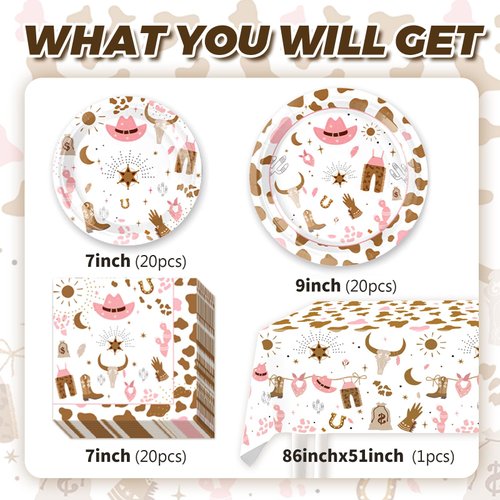Western Cowgirl Party Decorations, Rodeo Party Decoration Include Plates, Napkin, Tablecloth for Wild West Cowgirl Birthday Baby Shower Theme Party Supplies