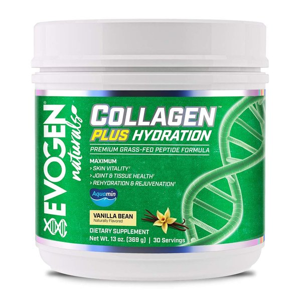 Evogen Collagen Plus Hydration Vanilla Powder, Grass Fed Type 1 & 2 Collagen, Aquamin, Vitamin C, Coconut Water Extract, MCT, for Men & Women