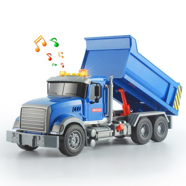 ANJARU 15" Dump Truck Toy Construction Toy Push & Go Car Toys Lights Sounds Toddlers Truck Toy for Boys Age 3+ Christmas Birthday Gift (Dump Truck)