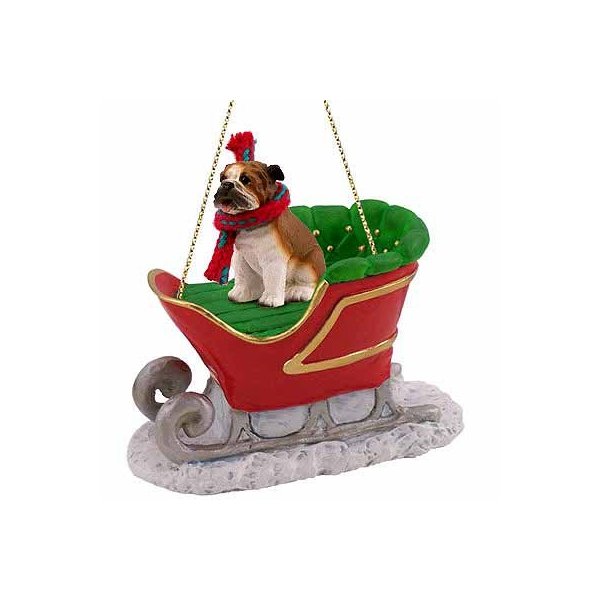 Bulldog Sleigh Ride Christmas Ornament - Delightful!