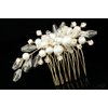 Crystal Pearl Flower Bouquet Bridal Wedding Tiara Hair Comb - Gold Plated Rhinestone Crystals Faux Pearls FC038