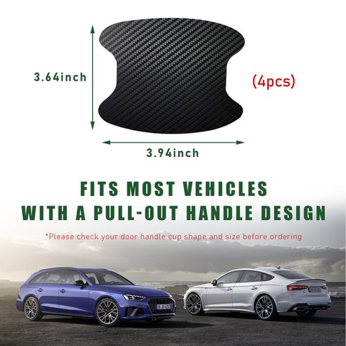 Dickno 4PCS Car Door Handle Sticker, Non-Marking Carbon Fiber Auto Door Handle Protective Films, Anti-Scratch Automotive Door Cup Protector, Universal Vehicle Decor Accessories (Black)