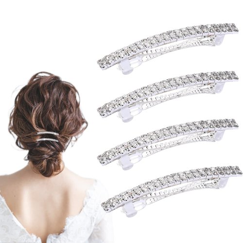 4 Pcs Sparkly Rhinestone Hair Clips Small Bling Hair Clips Rhinestone Barrettes for Women Silver Wedding Hair Clips Hair Jewelry for Girls