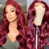 kysonty Lace Front Wigs Human Hair Pre Plucked Glueless Wigs Human Hair 180 Density 13x4 99j Burgundy Body Wave Lace Fornt Wigs Human Hair for Black Women 20 Inch