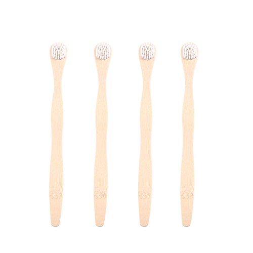 HEALLILY Tongue Cleaner Scraper Bamboo Tongue Brush for Adults Toothbrush Oral Deep Cleaning 4pcs (White)