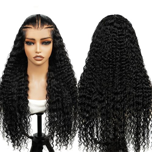 Wiggins Hair Stylist Wig Pre Braided Pre Cut Ready to Go Glueless Wigs Water Wave 13x4 Lace Front Wigs Human Hair Pre Bleached 180% Density 20 Inch