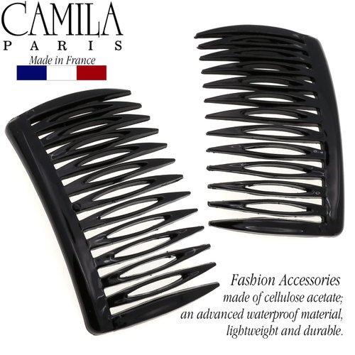 Camila Paris CP2953 French Hair Side Comb, Small, Black, French Twist Hair Combs Decorative, Strong Hold Hair Clips for Women Bun Chignon Up-Do Styling Girls Hair Accessories, Made in France