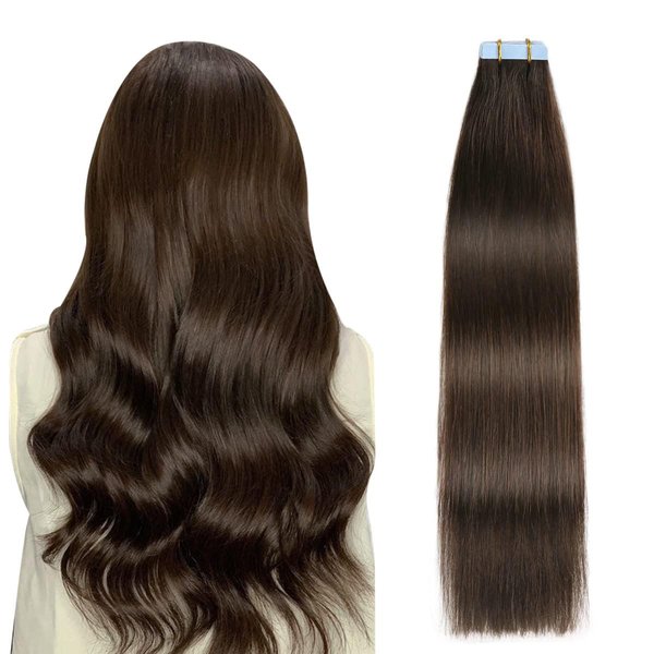 SUYYA Tape in Hair Extensions Human Hair 100% Real Human Hair 16 inches 20pcs 40g/pack Straight Seamless Skin Weft Tape in Human Hair Extensions(16 inches #2)