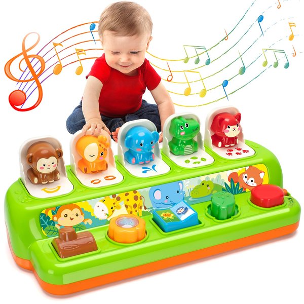 Duchong Interactive Pop Up Toys, Montessori Cause and Effect Toys for 1 Year Old Boy Girl, Early Learning Toys with Music & Light, STEM Toys Gifts for Infant Baby Toddler 9-12-18 Months