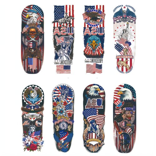 8 Sets of Color Temporary Tattoos for Men Arm Tattoos Skeleton Eagles Statue of Liberty Western Cowboys American Flag Tattoos Stickers Paris Olympics Labor Day Halloween Adult Stickers