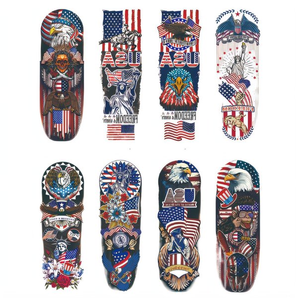 8 Sets of Color Temporary Tattoos for Men Arm Tattoos Skeleton Eagles Statue of Liberty Western Cowboys American Flag Tattoos Stickers Paris Olympics Labor Day Halloween Adult Stickers