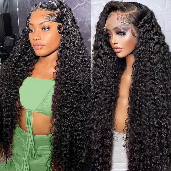 Espive Deep Wave Lace Front Wigs Human Hair Pre Plucked 13x4 Hd Lace Frontal Wigs Brazilian Deep Wave Human Hair Wigs for Women 180% Density Natural Color 30 inch