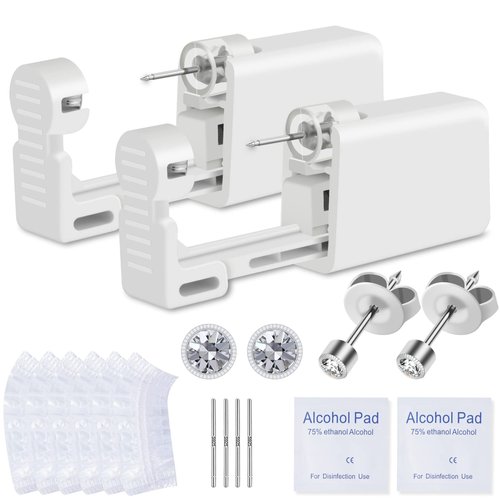 Anzero 16 Pcs Ear Piercing Kit, Disposable Ear Piercing Gun with Cubic Zirconia Stud, at Home Self Ear Piercer Kit (3MM Earrings Stud)