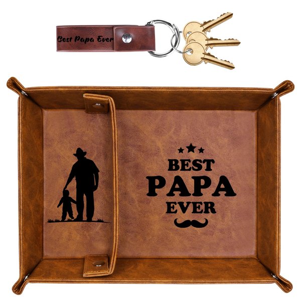 Funistree Papa Gifts for Christmas Xmas, Best Papa Ever PU Leather Valet Tray and Keychain, Grandpa Birthday Gifts from Granddaughter Grandson Grandkids, Dad Gifts from Daughter Son Stocking Stuffers
