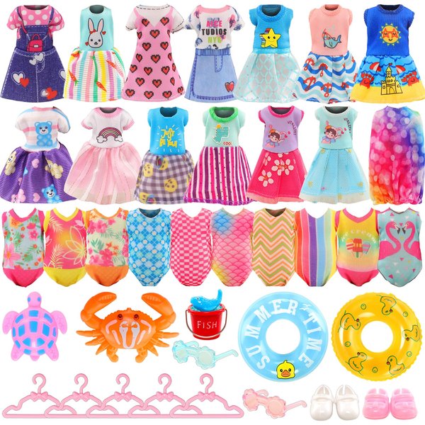 Miunana 20 PCS 5.3 Inch Girl Doll Swimming Suit and Swimming Ring Fit 5.3 Inch Girl Fashion Clothes and Dollhouse Fishing Furniture Doll Summer Beach Party Accessories 4-6 Inch Girl Dolls