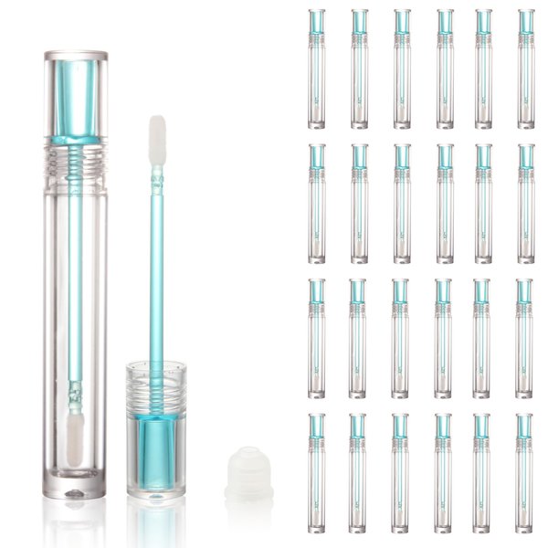 COSIDEA 25pcs Empty Round Clear 4ml 0.13oz lip gloss tubes with soft silicon tip Blue wand transparent Lipgloss tube containers for lip oil packing