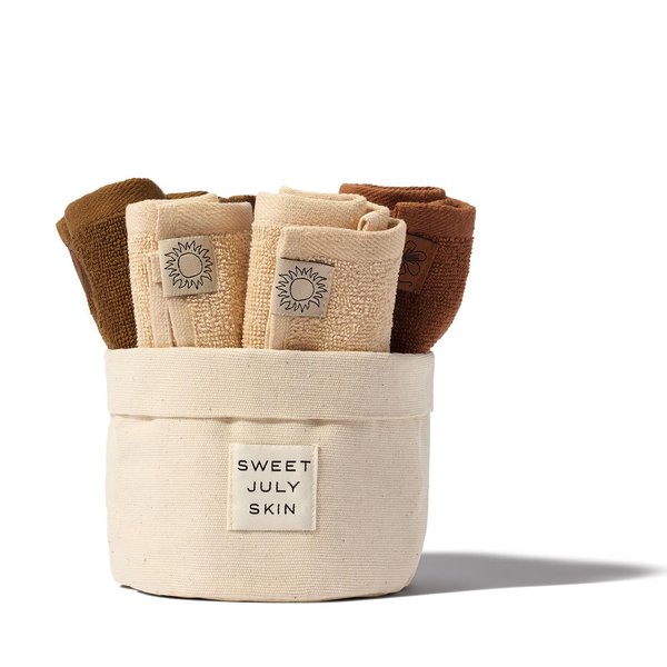 SWEET JULY SKIN Face Towel Set Day & Night, Makeup Removal, 100% Cotton, Soft, Absorbent, Daily Use, Pack of 6