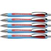 Schneider Slider Rave XB (Extra Broad) Ballpoint Pen, Refillable + Retractable, 1.4 mm, Light Blue Barrel, Red Ink, Box of 5 Pens (132502)