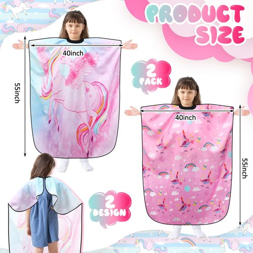 ramede 2 Pcs Barber Cape Professional Salon Hair Cutting Dye Cape Hair Cut Apron Cape with Closure Hair Cutting Cover for Kid (Unicorn)