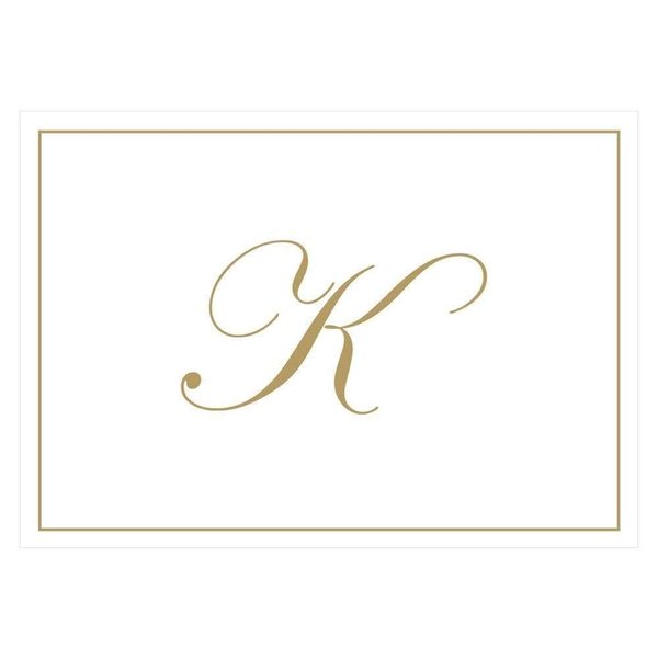 Caspari Gold Embossed Initials Boxed Note Cards in Letter K, 8 Cards & Envelopes