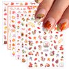 6 Sheets Fall Nail Art Stickers Autumn Maple Leaf Nail Decals Cute Cartoon Squirrel Sunflower Maple Leaves Nails Design 3D Self-Adhesive Nail Art Supplies Thanksgiving Manicure Decorations for Women