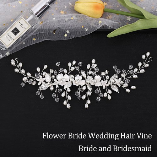 Rosarden Flower Bride Wedding Hair Vine - Shiny Crystal Pearl Diamond Long Hair Band - Girls' Wedding Hair Accessories - Women's Dancing Party Hair Accessories - Elegant Wedding Headwear, Clear
