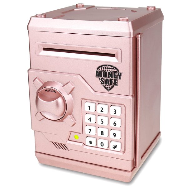 Qwifyu Piggy Bank for Boys Girls, 4 5 6 7 8 9 10 Year Old Girl Boy Birthday Gift Ideas, Electronic Password Money Saving Box ATM, Great Gift Safe Bank Toys for Kids (Rose Gold)