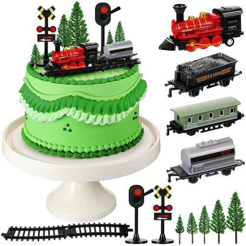 13 Pcs Train Cake Toppers Cute Train Party Cake Decorations Retro Train Birthday Party Supplies Small Steam Train Toy Kit Railroad Traffic Lights Cake Topper for Birthday Railway Train Theme Party
