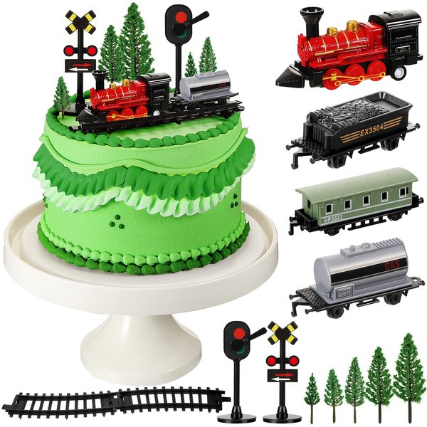 13 Pcs Train Cake Toppers Cute Train Party Cake Decorations Retro Train Birthday Party Supplies Small Steam Train Toy Kit Railroad Traffic Lights Cake Topper for Birthday Railway Train Theme Party