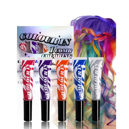 Temporary Hair Color Kit-5 Colors Pink Purple Blue Orange Silver Washable Hair Chalk Dye,Colored Hair Chalk for Women Men Girl,Hair Makeup Gift Set for Halloween Christmas Cosplay Hair DIY Party-Set B