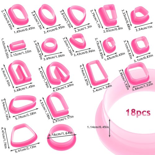 COMNICO Polymer Clay Cutters Kit 18 Different Shapes for Women Earring Polymer Clay Jewerlry Making Tools Plastic Clay Earring Hooks Cutters Sculpting Tools(Pink)