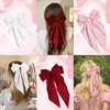 Gute 6 PCS Hair Bows for Women,Satin Big Hair Bow Clips,French Long Tail Hair Bows for Girls Hair Accessories for Birthday,Dress Up,Christmas(Black,White,Pink,Green,Navy,Wine Red)