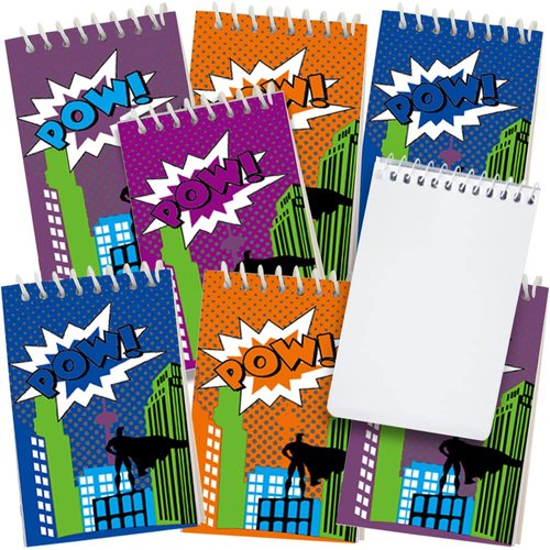 ArtCreativity Mini Superhero Notebooks, Pack of 12, Small Comic Inspired Spiral Notepads, Cute Stationery Supplies for School and Office, Fun Birthday Party Favors, Goodie Bag Fillers for Kids