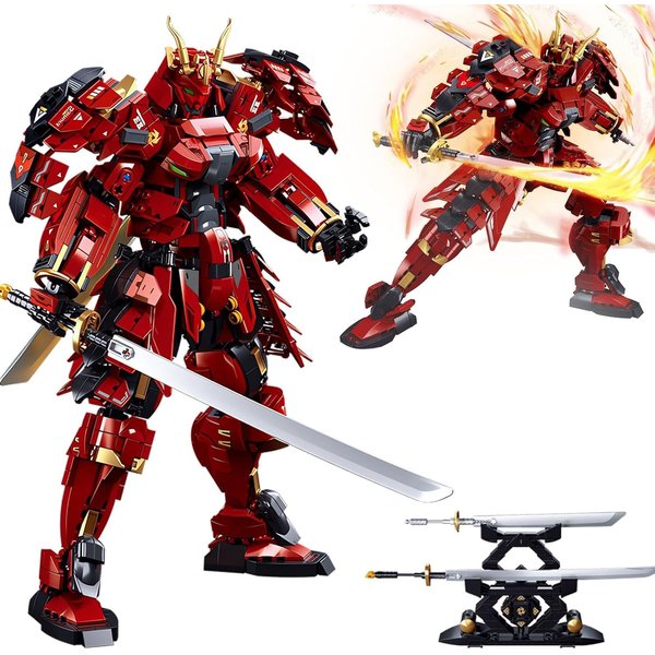Ipkmaras Samurai Armor Warrior Model Building Sets for Boys Adults, Japanese Super Hero Mech Series Robot Building Blocks Toy Set, Creative Collectible Gift for Kids Teens 8+,Doule Sword