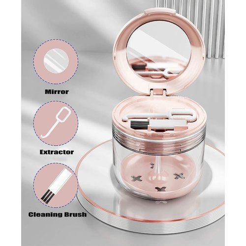 MURRI&MURRDI Retainer Case, Denture Bath Box with Strainer Basket, Mouth Guard Case, Braces Cleaner Cup, Cute Denture Holder Retainer Storage Soak Container for Travel (Pink)