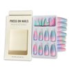Press on Nails Medium Coffin Fake Nails with Glue Macaron Color Gradient Designs False Nails Glitter Full Cover Stick on Nails Reusable Acrylic Artificial Nails Glue on Nails for Women 24Pcs