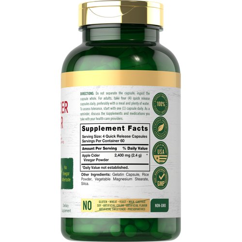 Carlyle Apple Cider Vinegar Capsules | 2400mg | 240 Count | Non-GMO, Gluten Free Supplement