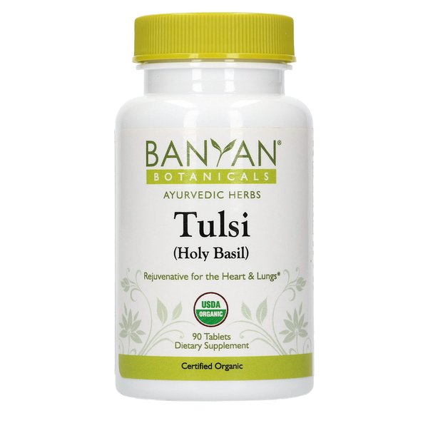 Banyan Botanicals Organic Tulsi, Holy Basil Tablets 90 ct - Adaptogen Supplement Promotes Optimal Function of The Lungs, Heart, & Digestion. Supports Stress Relief and Healthy Inflammatory Response**