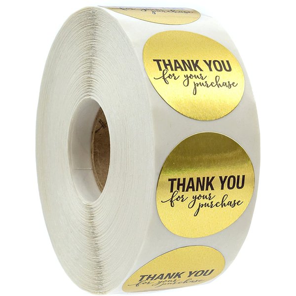 1.25" Round Gold Foil Thank You for Your Purchase Stickers / 1000 Thank You Labels Roll/Small Business Thanks Labels/Made in The USA