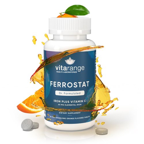 Ferrostat 65mg Chewable Iron with Vitamin C for Bariatric Patients – 30-Day's of Bariatric Iron with Vitamin C – Non-Constipating Gentle Iron - Orange