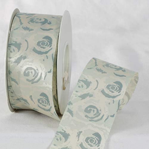 Sage Green and Cream White Floral Ribbon 1.5" x 27 Yards